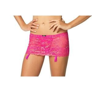 Black Bow 'La Dame' Garter Skirt & G-String Fuchsia Gold Size S